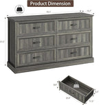 Farmhouse 6 Drawer Dresser for Bedroom, 55 Inch Wide Modern Grey Dresser TV Stand with Large Drawers & Bar Handles, Rustic Wood Chest of Drawers for Bedroom, Living Room