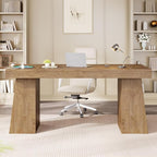 55.9 in Executive Desk with Power Outlets, Modern Home Office Desk with Storage Cabinet, Wood Computer Desk Business Workstation Desk Conference Table, Oak (Storage Cabinet)
