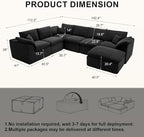 143" Cloud Sectional Couch, Boneless couches for Living Room, 7 Seater Large Modular Sectional Sofa with Deep Seat, Comfy Soft Cushions, No Assembly, Black