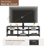 VECELO 63" TV Stand with Mount and Power Outlets, Entertainment Center Console with Open Storage Shelves, Height Adjustable Mount up to 75”, Wooden Table and Metal Frame for Living Room, Modern Black