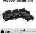 112" 3 Seater Cloud Couch with Ottoman,Modular Sectional L Shaped Sofa with Armrests Wooden Legs,Oversized Deep Seat Comfy Thicked Cushion Upholstered Sofa for Living Room Bedroom,Black