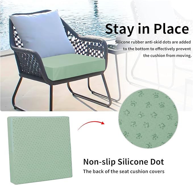 Easy-Going Waterproof Patio Cushion Covers 24x22x4 inch 4 Pack Replacement Non-Slip Outdoor Seat Cushion Slipcover with Zipper. Greyish Green