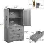 Farmhouse Bathroom Storage Cabinet with 2 Big Drawers and Barn Doors, Kitchen Pantry, Freestanding Storage Cabinet with Adjustable Shelves for Bathroom, Living Room, Kitchen (Wash Grey).