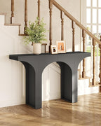LITTLE TREE 47 Inches Console Table, Black Sofa Table Behind Couch, Farmhouse Entryway Table Hallway Foyer Table with Arch Base, Wooden Console Sofa Tables for Living Room, Entrance