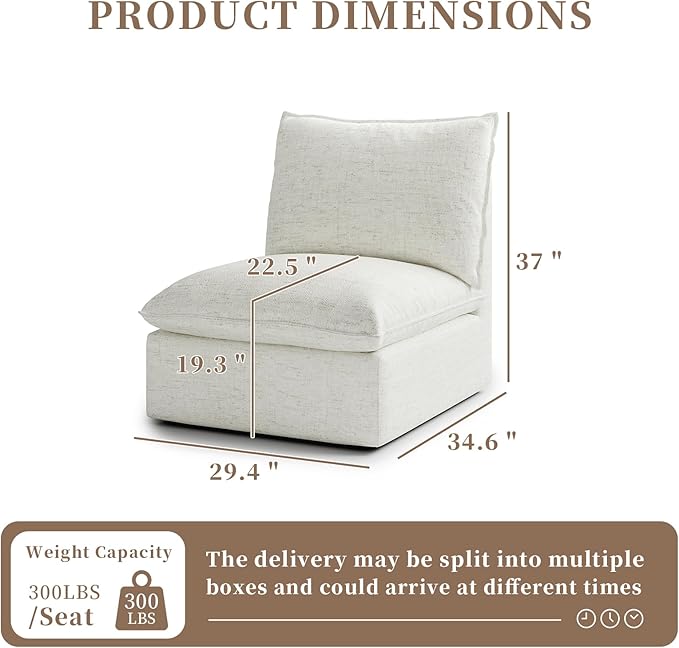 Waterproof Cloud Sectional Couches,High Backrest Down Filled Sofa for Living Room,Modular Sofas Spill & Stain-Resistant Cloud Couch,Detachable Couch Covers,Cream White