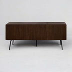 NTC Veil TV Stand with 3 Doors for TVs up to 60’’, Media Console with Vertical Groove Design and Metal Legs, Modern Entertainment Center for Living Room and Bedroom, Effortless Assembly, Dark Walnut