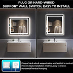 28x36 Inch LED Bathroom Mirror with Lights Front and Backlit Lighted Vanity Mirror for Bathroom Wall with 3 Colors Dimmable Anti-Fog Memory Shatter-Proof IP54 Waterproof Horizontal/Vertical