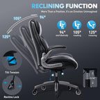 Ergonomic High-Back Executive Office Chairs, Heavy Duty Home Computer Chair with Lumbar Support, Flip-Up Arms, and PU Leather Upholstery, Black