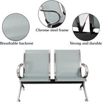 Kinsuite 2-Seat Reception Chairs - Waiting Room Chairs with Arms & Stainless Steel Frame, Waiting Room Bench Lobby Chairs for Office Airport Bank Hospital, Silver