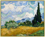 Wieco Art Framed Wall Art Canvas Prints of Wheat Field with Cypresses by Van Gogh Paintings Reproduction Abstract Artwork for Wall Decor Golden Frame