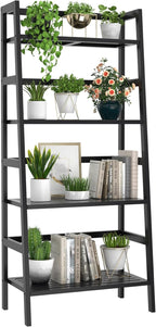 Homykic Bamboo Bookshelf 4-Tier Ladder Shelf, 49.2” Freestanding Open Bookcase Book Shelf Bathroom Storage Shelf Unit Plant Stand for Small Space, Living Room, Bedroom, Home Office, Black