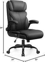 Office Chair, Ergonomic Big and Tall Computer Desk Chair with Retractable Adjustable Headrest, Executive Breathable Leather Chair, Lumbar Support Swivel PC Chair with Flip-up Armrests Rocking Function