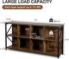 8 Cube Storage Organizer Bookshelf, Industrial Horizontal Bookcase, Accent Cubby Shelf, Media Console Table for Living Room, Home Office, 13.6" D x 63" W x 30.9" H, Rustic Brown