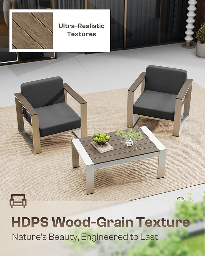Aluminum Patio Furniture Set, 5 Seats Outdoor Patio Conversation Sets with Ergonomic Seat and Wide Washable Thick Cushions, Modern Outdoor Sectional Furniture for Balcony, Porch (Charocal)