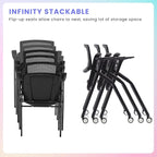 12 Pack Stackable Conference Room Chairs with Wheels and Paddle, Ergonomic Mesh Back and Arms for Meeting, Conference, Reception, Training Room & Home Office Desk Folding Chairs, Set of 12