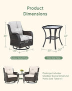 HUMMUH 5 Piece Outdoor Patio Furniture Set Wicker Conversation Bistro Set Swivel Rocking Chairs with Side Table and Ottomans for Backyard, Porch, Balcony