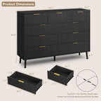 CARPETNAL Fluted 9 Drawer Dresser for Bedroom, 55" Wide Wooden Chest of Drawers with Rounded Corners, Gold Handles, Modern Storage Organizer for Bedroom, Hallway(Black)
