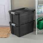 Sterilite 12-Pack Plastic Storage Bins with Lids, Stackable Containers, 19 Gallon, Black