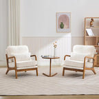 Mid-Century Accent Chair Set of 2,Sherpa Fabric Lounge Chair with Wide Armrest,Sherpa Fabric Armchair with Lumbar Pillow & Solid Wood Frame for Living Room, Bedroom, Balcony(White)