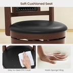 COSTWAY Bar Stool Set of 2, 25.5” Swivel Upholstered Counter Height Bar Stool with Curved Backrest & Cushioned Seat, Solid Rubber Wood Legs & Resting Footrest, for Kitchen Island (2, 25.5”)