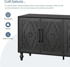 Sideboard Buffet Credenzas for Living Room, 63" Antique Black Entryway Table with Storage Accent Cabinet, Carved Flowers Doors & Wire Holes