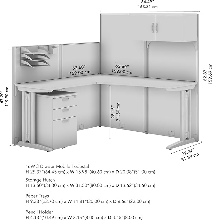 Bush Business Furniture Office in an Hour 65W L Shaped Cubicle Desk with Storage, Drawers, and Organizers in Mocha Cherry | Modern Computer Table Set with Privacy Panels for Commercial Workspace