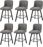 Swivel Bar Stools Set of 6, 26''H Upholstered Barstools with Backs, Modern Counter Height Bar Stool Chairs for Kitchen Island, Metal Legs, Fabric, Gray Counter Stools