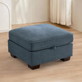 TEKAMON 27.5" Storage Ottoman, Square Footrest with Sponge Padded Seat, Chenille Fabric Step Stool for Sofa, Bedroom, Living Room, Entryway, Modern Change Shoes Stool, Wood Legs, (Blue)