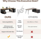 Tribesigns 85.8-Inch L-Shaped Executive Desk with File Drawers, Door Cabinet & Shelves, Extra Large Commercial Office Desk, Modern Professional Office Table, Business Furniture, Warm Brown & Black
