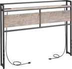 HOOBRO Full Size Headboard, Headboard with 2 Outlets and 4 USB Ports, Adjustable Height, Storage Rack, Sturdy and Stable, Easy Assembly, Greige and Black