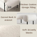 Modern Accent Chairs Set of 2, White Boucle Side Chairs with Curved Back, Sherpa Barrel Vanity ChairsArmchairs with Black Metal Legs & Upholstered for Living Room, Makeup Room
