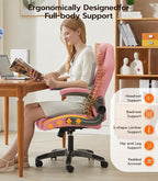 Office Desk Chair, Ergonomic Computer Chair with Padded Flip-Up Arms and Adjustable Lumbar Support, PU Leather Executive Chair with Tilt Lock and 360° Swivel Rolling Wheels for Work, Study