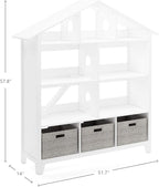 Martha Stewart Kids Deluxe Dollhouse Bookcase - Linen White Bookshelf: Wooden Book & Toy Storage Shelf Organizer | Toddler Book Organization | Kids' Tall Bookshelf for Playroom and Bedroom Storage