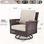 Patio Wicker Swivel Chairs Set of 2, Outdoor High Back Chairs with 5.5" Waterproof Cushions, Outdoor Furniture Set for Deck Porch and Yard, Peacock Blue
