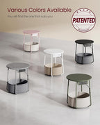 VASAGLE LILEA Collection - Side Table with Charging Station, Round End Table with Fabric Basket, Nightstand with USB Ports, for Living Room, Bedroom, Modern, Matte White and Camel Brown ULET228W01