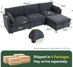109'' Modular Sectional Sofa, L Shaped Couch with Storage Ottoman, Comfy Cloud Sofa with Deep Seat, 4 Seat Convertible Sectional Couches for Living Room (Gray, Low Legs 1.97")