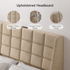 Ergonomic Upholstered Full Size Headboard w/Charging Station, Linen Wingback Headboards w/Storage Pocket, Full Headboard Only, Bed Frame Adapters, Sturdy Solid Wood Bed Head Board, Beige