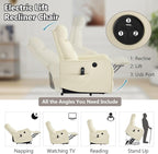 PELUMY Manual Lift Recliner Chair with Massage and Heat for Elderly, Single Motor Electric Lift Chair, Heavy Duty Recliner with USB Charging & Side Pockets (Breathable Leather, Beige)