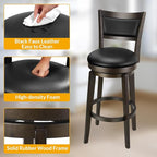 PrimeZone Swivel Bar Stools Set of 1, 26 Inch Counter Height Barstools, Black Faux Leather Bar Stool with High Backrest & Solid Wood Legs & Wrap-around Footrest, Counter Stools for Kitchen Island, Pub
