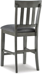 Signature Design by Ashley Hallanden Modern Farmhouse Counter Upholstered Barstool, Set of 2, Comb-back Design, Solid Wood, 25.75" , Dark Gray