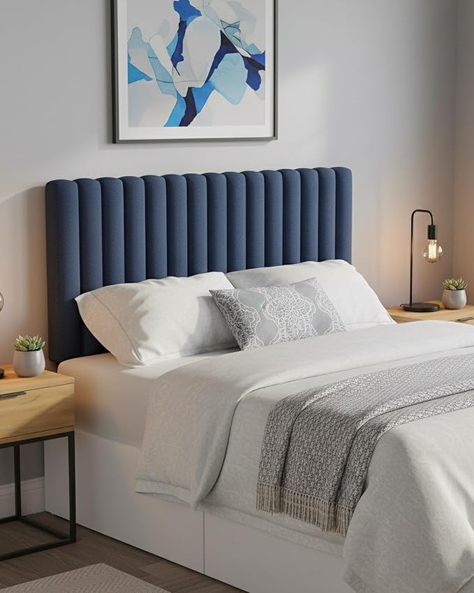 Full Size Upholstered Headboard Only, Channel Tufted Headboard with Adjustable Height, Easy Assembly, Navy Blue