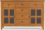 SIMPLIHOME Artisan Buffet - 54 inch Wide Solid Wood 3-Door Sideboard Buffet in Honey Brown, Transitional Storage Cabinet for Dining Room or Kitchen with Adjustable Shelves and Bronze Hardware