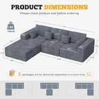113" Modular Sectional Sofa, Convertible L-Shaped Cloud Couches for Living Room with Ottoman, 4 Seater Corduroy Boneless Couch Sofa Set, No Assembly Required, Grey 1 PCS
