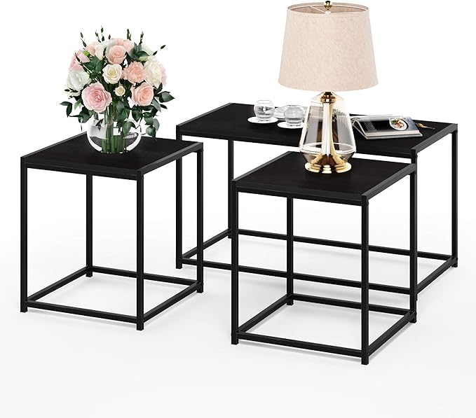 Furinno Camus Modern Living Room Coffee Table with 2 End Tables Set, Americano