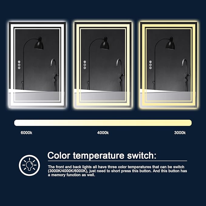77x36 Inch LED Bathroom Mirror with Lights, Backlit and Front Lighted Bathroom Mirrors for Wall, Anti-Fog Dimmable Memory Shatterproof LED Vanity Mirror for Bathroom