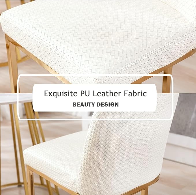 PHI VILLA White and Gold Bar Stools Set of 3, Faux Leather Counter Height Chairs, Kitchen Stools for Island, 24 Inch Barstools with Back