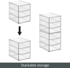 mDesign Plastic Stackable Organizer with 3 Drawers - Pull-Out Drawer Storage Bin for Bathroom Sink/Cabinet Organization - Perfect for Makeup, Small Towels, and More - Lumiere Collection, Clear