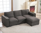 EALSON 93" Modular Sectional Sofa Comfy Cloud Couch with Ottoman Modern Convertible L Shape Couches with Wooden Legs Linen Deep Seat Couch 4-Seater Sofa for Living Room/Apartment, Grey