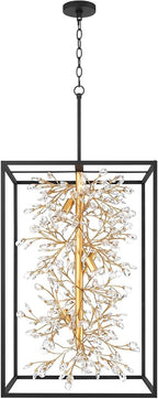 Possini Euro Design Carrine 20" Modern Pendant Chandelier Ceiling Light Fixture Dining Room Over Table Kitchen Island Foyer Hanging Unique 6-Light Black Gold Finish Crystal Metal Hallway Entryway