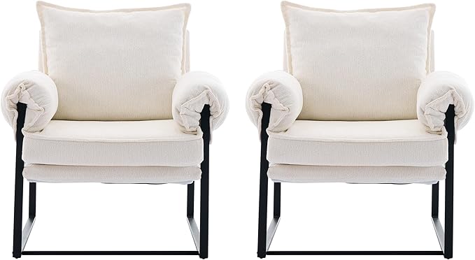 Xifan Modern Comfy Reclining Chair with 6 Angle Adjustable Backrest, Upholstered Accent Chair Fabric Living Room Lounge Chair for Reading Room - Cream, Set of 2
